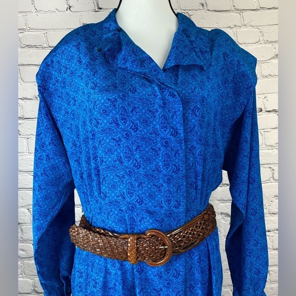 Liz Claiborne Geometric Vintage Shirt Dress Blue size Medium - Picture 2 of 16